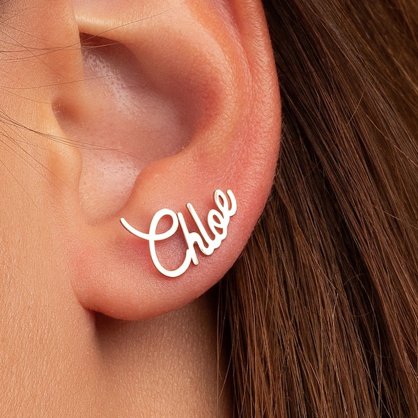 Name Earring, Personalized earrings, Minimalist Name stud, 14K Gold Studs, Personalized Gifts, Jewelry for Women, Gifts for Her