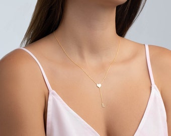 Initial Necklace with Heart, Dainty Personalized Jewelry, Letter necklace, Mothers Gift, Silver Gold Rose Gold, Letter Necklace for Women