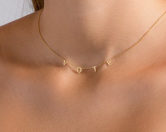 Vote necklace, Letter necklace, Initial necklace, Dainty Name Necklace, Personalized Necklace, Silver Gold or Rose Gold