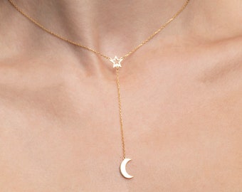 Collar de estrella y luna, collar de encanto de plata de ley, collar colgante, collar delicado, minimalista, joyería hecha a mano, collar para mujeres
