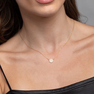 Dainty Diamond Necklace, 14K Gold Paved Circle Pendant Necklace, Everyday Necklace, Pave Circle Pendant