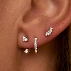 Sterling Silver Earring Set, Earring Jacket, Pave Huggie Hoop, Ear Climber, Ear Stack, Minimalist Gift for Her, Dainty Everyday Earrings