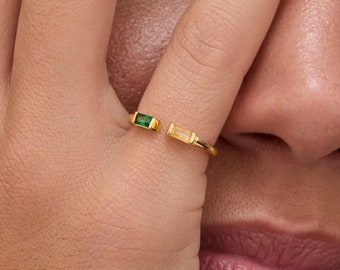 Double Baguette Birthstone Ring, Birthstone Jewelry, Personalized Ring, Personalized Jewelry, Gifts for Mom, Handmade Anniversary Gifts