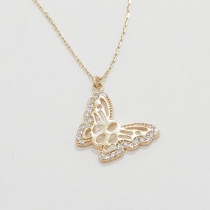 Butterfly Necklace, 14K REAL Gold Butterfly Necklace, Dainty Diamond CZ Necklace, Minimalist, Handmade Jewelry, Necklace for women
