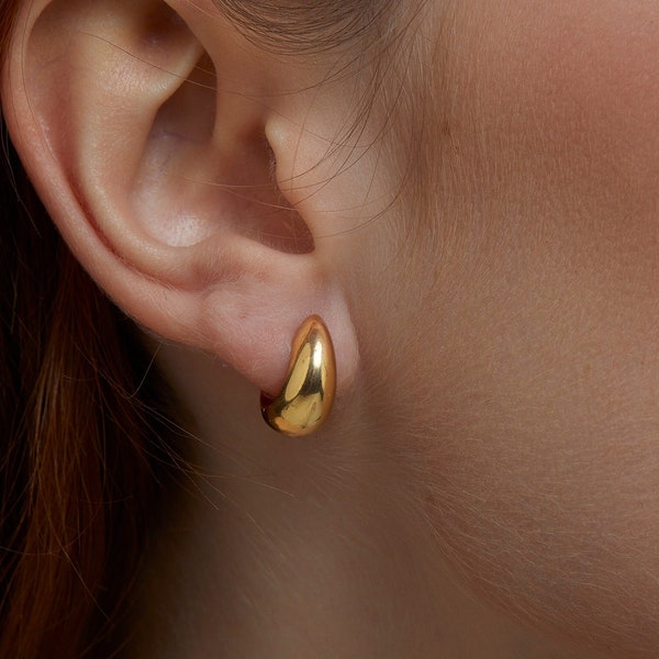 14K Gold Hinged Huggie Earrings - Handmade Silver Hoop Earrings, Handmade Jewelry, Minimalist Earrings, Chunky Hoops