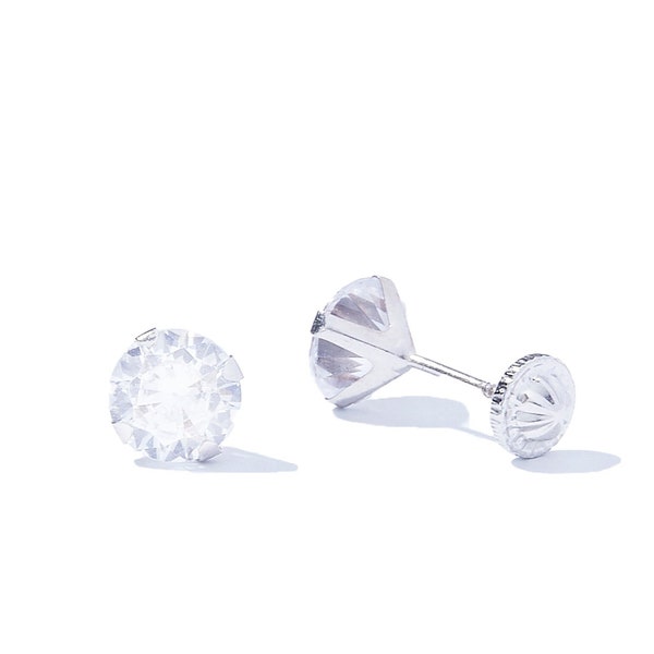 Puces d'oreilles en or blanc, Puces d'oreilles en or massif 14 carats, Puces d'oreilles en diamant, Boucles d'oreilles délicates minimalistes, Puces d'oreilles CZ, Boucle d'oreille à fond plat vissé, Cadeau