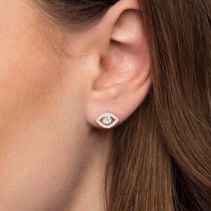 Evil Eye Earrings - Silver Evil Eye Stud Earrings - Gold Earrings - Dainty Hypoallergenic Studs - Diamonds Earrings - Evil Jewelry For Women