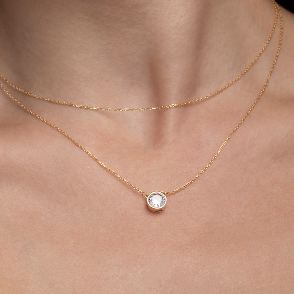 14K Solid Gold Solitaire Diamond Necklace, 14K Solitaire Diamond Necklace, 10K Solitaire Diamond Necklace, 8K Solitaire Diamond Necklace