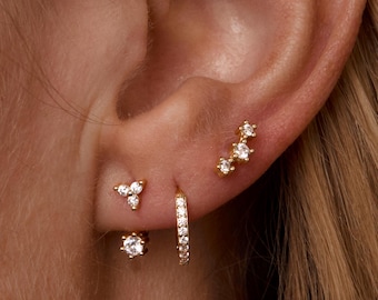 Juego de pendientes de aro tipo chaqueta, Huggies Hoop, trepadores de oreja para múltiples perforaciones, joyería minimalista, juego de joyas hipoalergénicas, regalo para ella