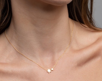 14K Solid Gold Small Star Pendant Necklace, 14K Gold Small Star Pendant Necklace, 10K Star Necklace, 8K Star Necklace, Handmade Jewelry