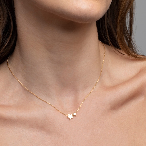 14K Solid Gold Small Star Pendant Necklace, 14K Gold Small Star Pendant Necklace, 10K Star Necklace, 8K Star Necklace, Handmade Jewelry