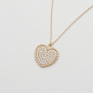 Herz Halskette, 14K Vergoldet Pave Stern Halskette, Cz Diamant, Echtgold Anhänger Halskette, Minimalistisch, Handgemachter Schmuck, Halskette für Frauen