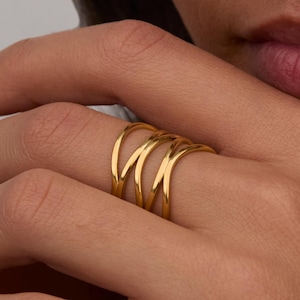 18K ゴールド スタッカブル リング - 女性用調節可能なミニマリスト ステートメント リング、彼女へのギフト、上品でモダンなジュエリー 低刺激性スチール リング
