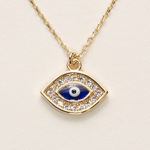14K Gold Evil Eye Necklace, Necklaces for Women, 14K Solid Gold Necklace, Gold Necklace, Gift For Her, Women Jewelry, Minimalist, Handmade
