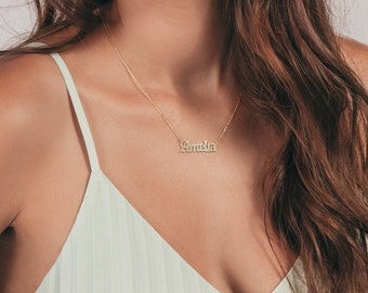 Old English Name Necklace, Gothic Name Necklace NamePlate, Old English Letter Necklace, Personalized Name Necklace, Sterling Silver Necklace