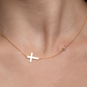 14K Solid Gold Cross Necklace with Diamond, 14K Gold Cross Necklace with Diamond, 10K Emerald Necklace, 8K Emerald Necklace, Gifts For Her