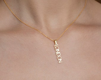 14K GOLD NAME NECKLACE, Vertical Necklace, Minimalist Necklace with Name, Sideways Necklace, Handmade Jewelry, Necklace for Women, Gifts