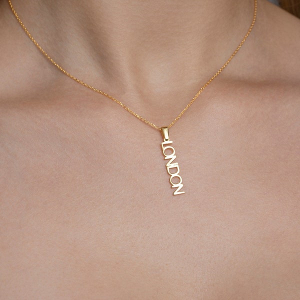 14K GOLD NAME NECKLACE, Vertical Necklace, Minimalist Necklace with Name, Sideways Necklace, Handmade Jewelry, Necklace for Women, Gifts