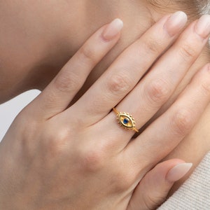 14K Gold Evil Eye Ring, Silver Evil Eye Ring, Minimalist Ring, Handmade Jewelry, 925 Sterling Silver Rings, Gifts For Her, Jewelry For Women