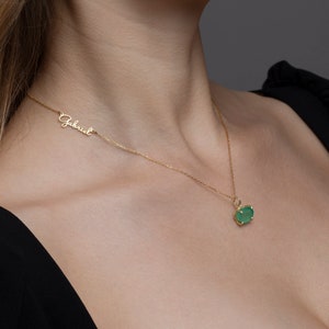 Emerald Necklace, Personalized Initial EMERALD Necklace, Minimalist Name Necklace for Women, Handmade Jewelry for Her, Natural Stone image 1