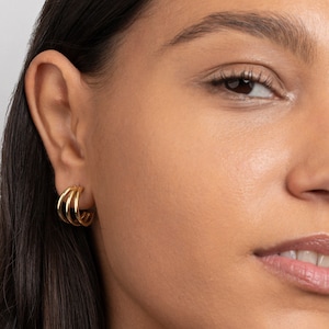 Triple Hoop Earrings for women, Handmade Huggie Earrings, Gold filled Hoops, Jewelry For Women, Gift For Her