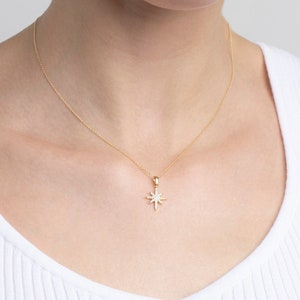 Gold Polar Star Necklace, 14K Gold North Star Necklace, Dainty Necklace, Minimalist, Handmade Jewelry, Necklace for women, Sterling Silver