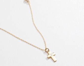 Zierliche Kreuz Halskette 14K Vergoldetes Sterling Silber Minimalistischer christlicher Schmuck Spiritueller Anhänger Religiöses Geschenk für ihren Glauben Halskette