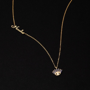 Evil Eye Necklace Silver, Initial Gold Necklace with Evil Eye, Name Necklace with Evil Eye, Personalized Minimalist Gift for Women