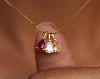 Collar con piedra de nacimiento personalizado, delicado colgante de lágrima, joyería familiar personalizada, joyería con piedra de nacimiento, regalo para ella, collares para mujer