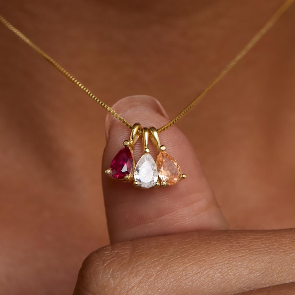 Collar con piedra de nacimiento personalizado, delicado colgante de lágrima, joyería familiar personalizada, joyería con piedra de nacimiento, regalo para ella, collares para mujer