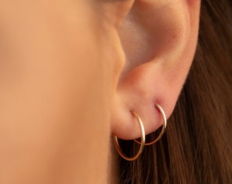14K Solid Gold Hoop Earring, Gold Huggie Hoops Earrings, Small Hoop Earring, Dainty Small Hoops, 10mm 12mm 14mm Tiny Thin Minimalist Earring