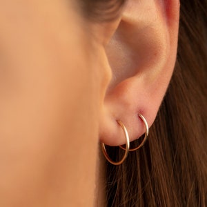 14K Solid Gold Hoop Earring, Gold Huggie Hoops Earrings, Small Hoop Earring, Dainty Small Hoops, 10mm 12mm 14mm Tiny Thin Minimalist Earring