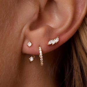 Sterling Silver Earring Set, Earring Jacket, Pave Huggie Hoop, Ear Climber, Ear Stack, Minimalist Gift for Her, Dainty Handmade Earrings