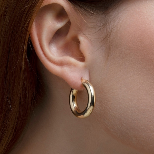 Thick Hoops, Round Hoop Earrings, Solid Silver Gold Vermeil Hoops, Everyday Hoops, Elegant Earrings, Jewelry For Women, Gifts For Her