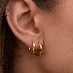 18K Gold Hoop Earrings, Gold Filled Huggie Earrings, Minimalist Earrings, Classic Hoops, Hypoallergenic Hoop Earrings, Lightweight Hoops