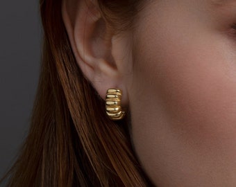 Chunky Croissant Hinged Hoop Earrings, 14K Croissant Thick Hoop Earrings, 925 Sterling Silver Hoops, Trendy Hoops, Elegant Hoops