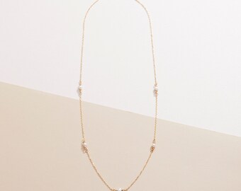 14K Gold Freshwater Pearl Necklace | Dainty Satellite Chain