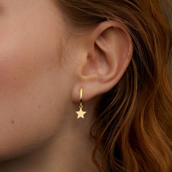 Star Hoop Orecchini A Cerchio In Argento Sterling Con Stelle - Ipoallergenici, Minimal, Per Donne E Ragazze - Regalo