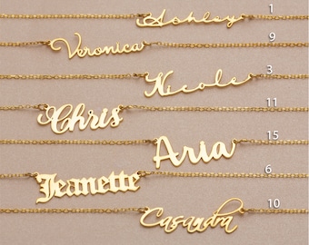 Collana con nome in oro massiccio 14K, collana in oro personalizzata, collane con nome personalizzato, gioielli fatti a mano, collana da donna, minimalista