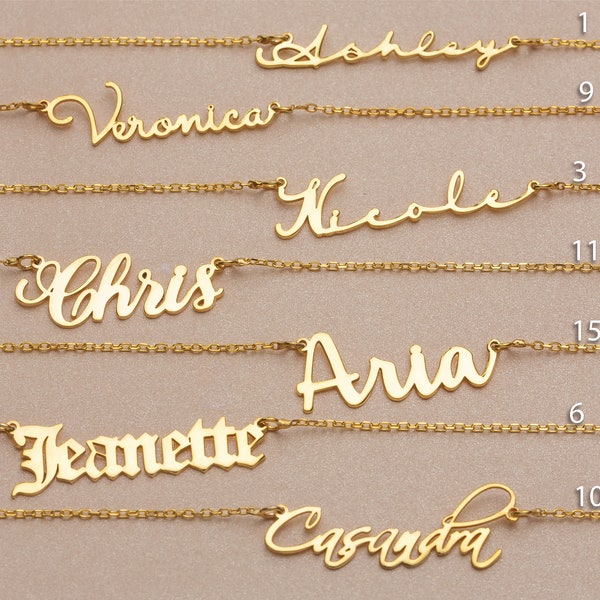 Collier prénom en or 14 carats, collier en or personnalisé, colliers prénoms personnalisés, bijoux faits main, collier femme, minimaliste