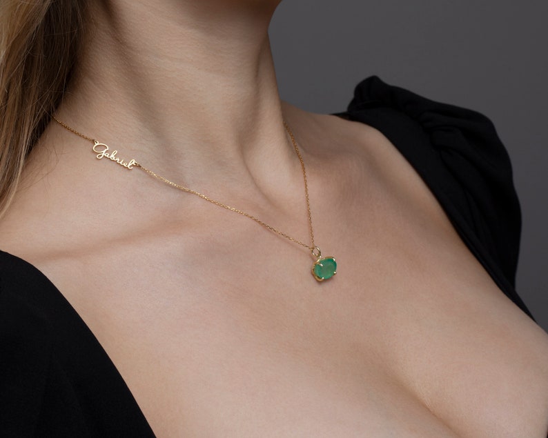 Emerald Necklace, Personalized Initial EMERALD Necklace, Minimalist Name Necklace for Women, Handmade Jewelry for Her, Natural Stone image 1