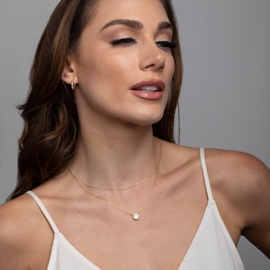 14K Gold Solitaire Bezel Diamond Necklace, 14K Solitaire Diamond Double Necklace, Layering Necklace, Minimalist Handmade Jewelry for Women