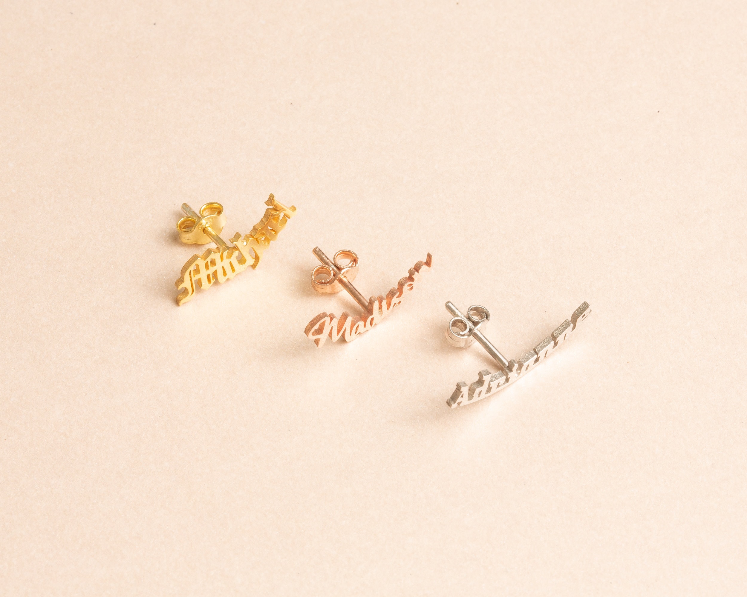 14K Name Earring, Personalized earrings, Stud Earring, 14K Gold Studs, Personalized Gifts, Women Jewelry, Personalized Gifts for Her