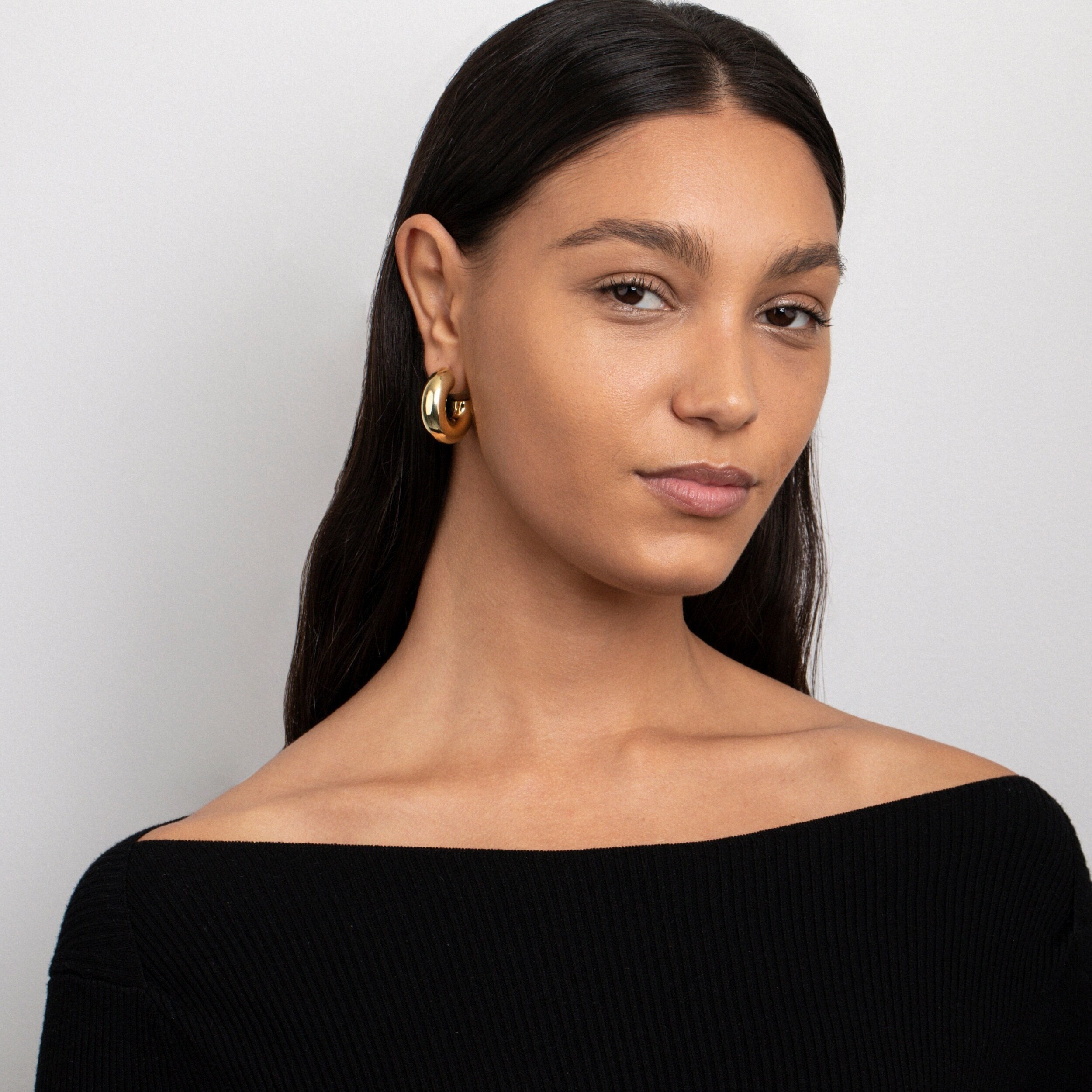 18K Gold Hoop Earrings, Lightweight Hollow Chunky Hoops