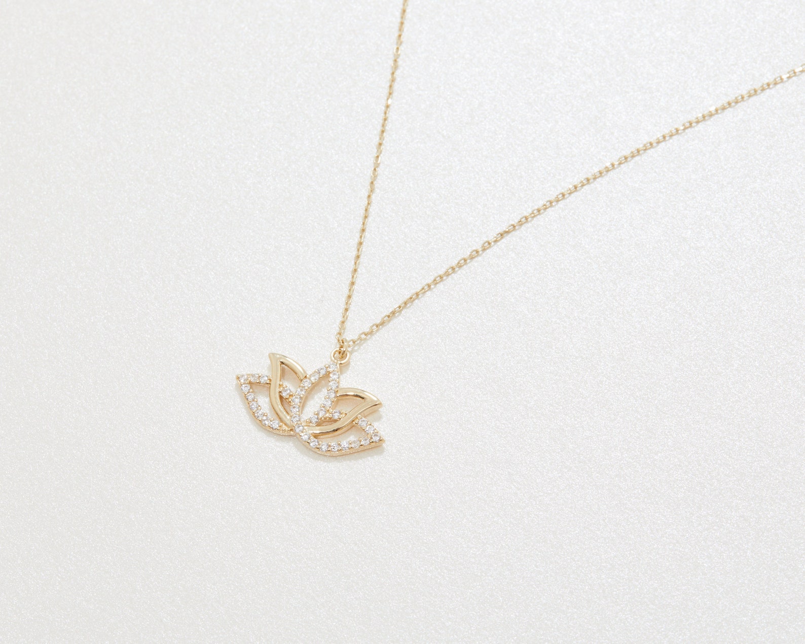 Lotus Flower Necklace 14K REAL GOLD Lotus Necklace Gift for Etsy