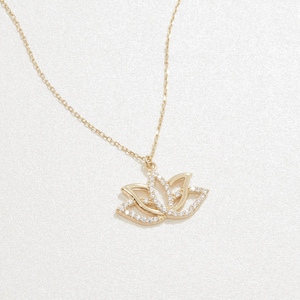 Lotus Flower Necklace, 14K GOLD Lotus Pendant Necklace, Gift for Her, Jewelry For Women, Minimalist, Handmade Jewelry, Lotus Charm Necklace