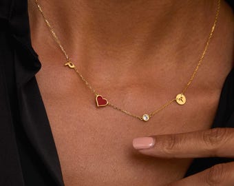 Collar con piedra natal e inicial del zodiaco, collar con inicial personalizada, collar del zodiaco personalizado, collar de corazón, regalo para ella, joyería del zodiaco