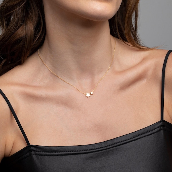 14K Gold Small Star Pendant Necklace, 14K Gold Small Star Pendant Necklace,  Celestial Star Necklace, Small Star Necklace, Handmade Jewelry