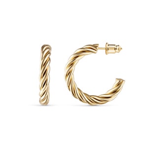 18K gouden hoepels, gedraaide hoepels, 30 mm touw gold filled hoepels, zilveren hoepels, sieraden voor vrouwen, minimalistisch cadeau voor haar