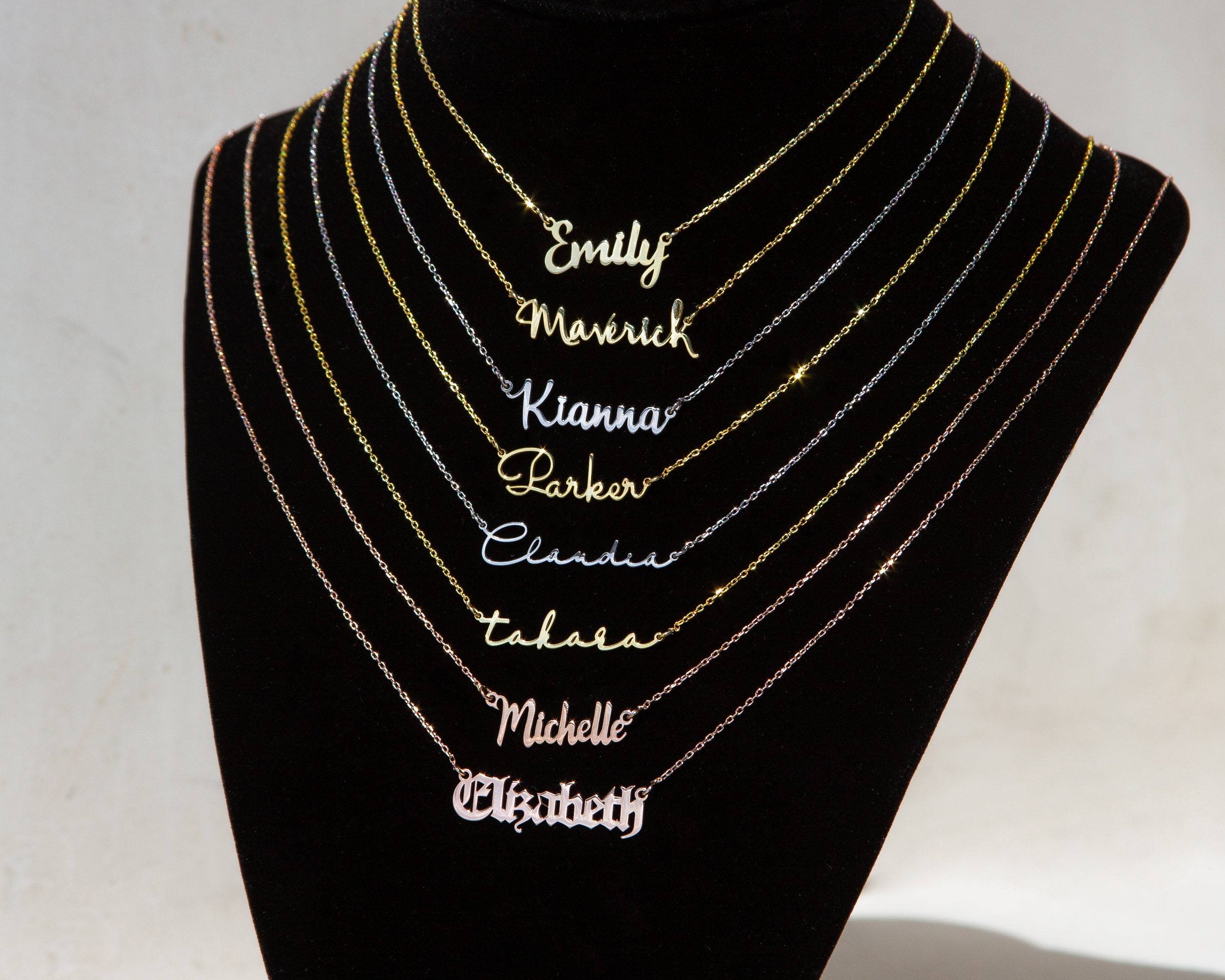 Gold Name Necklace 14k Solid Gold Women Necklace Etsy UK